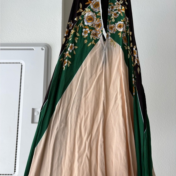 Free People Dresses & Skirts - Free People Green, Cream and Black Floral V-Neck Maxi Dress